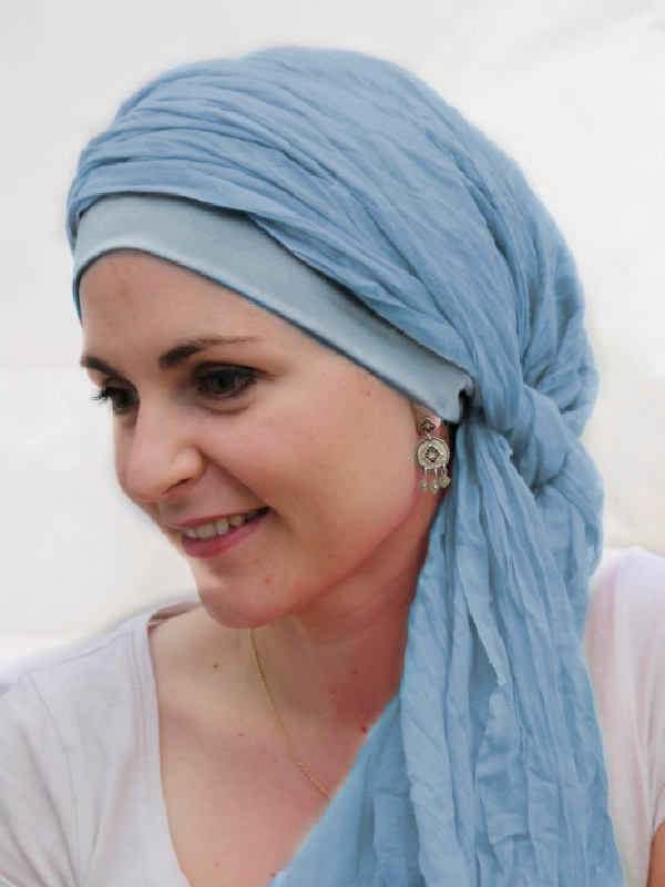New Delhi Blue - chemo sjaal Chemo mutsjes chemo hoofddoekjes